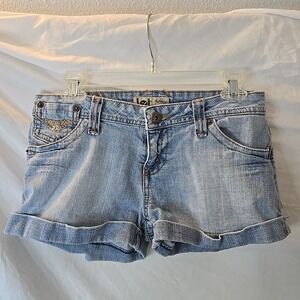 L.E.I. Ashley Ultra Low-Rise Jean Shorts Juniors Size 7 Embroidered Accents Y2K